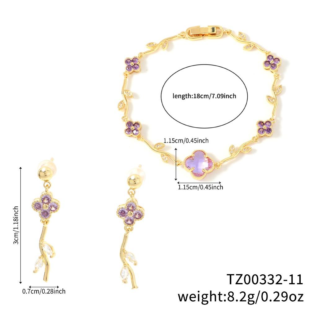 Elegant and Stylish Lucky Clover and Sweet Four-leaf Clover Bracelet and Earring Jewelry Set