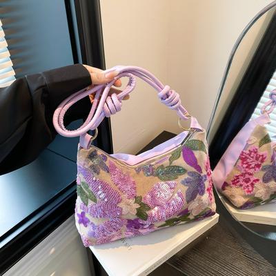 Neue grenzüberschreitende bestickte florale Handtasche mit Henkel, chinesischer Stil, Umhängetasche, bequeme und vielseitige Textur, Aufbewahrungstaschen
