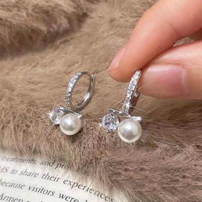 Crystal Zircon Silver Zircon Pearl Earrings Pearl Drop Earrings New Stud Earrings  Women Gifts