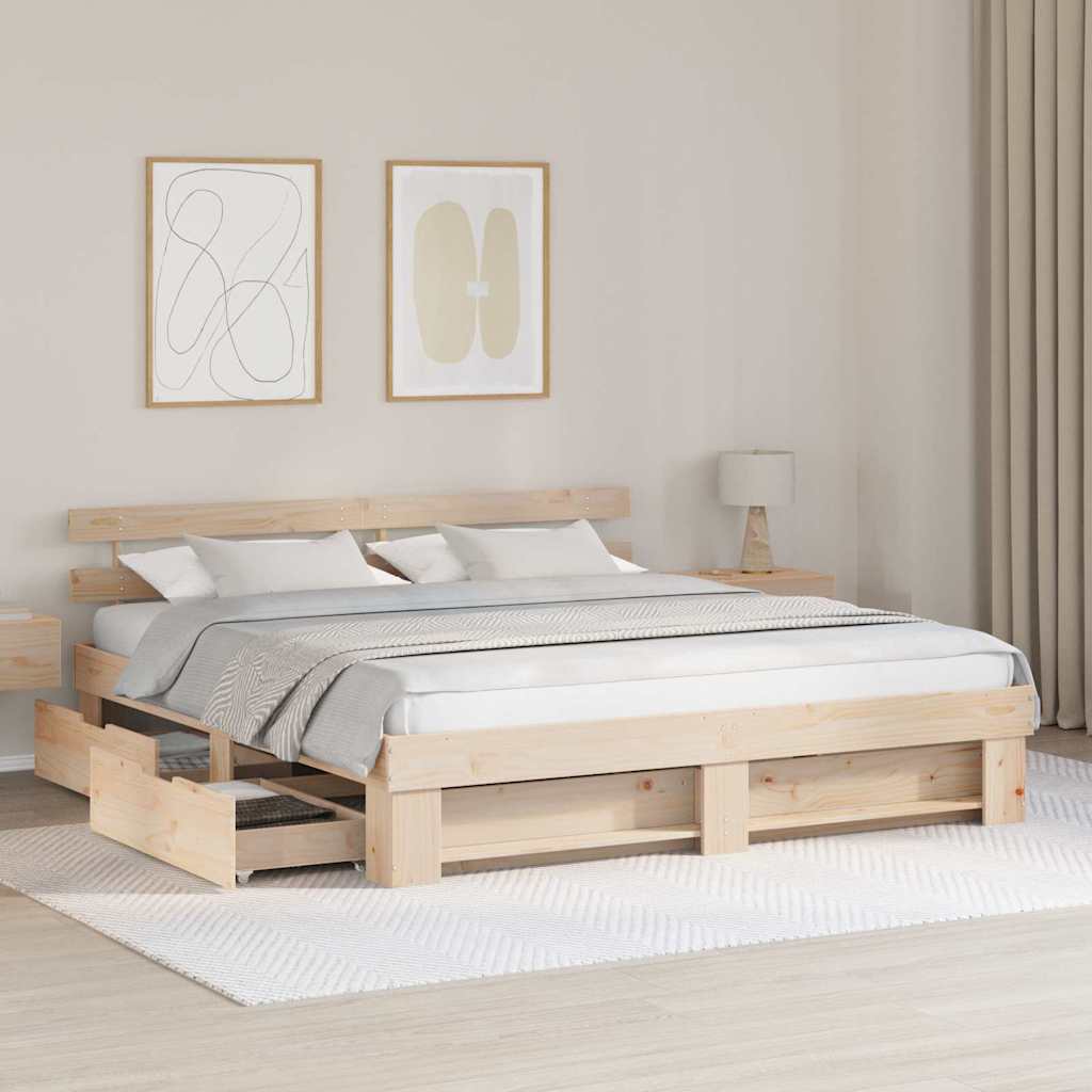 Bed Frame with Headboard Brown 180 x 200 cm Solid Pine Wood