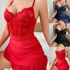 Womens Erotic Transparent Mesh Lingerie Set Floral Embroidery Sheer Lace Bodysuit Sexy Teddy Baby Doll Dress Underwear Porn