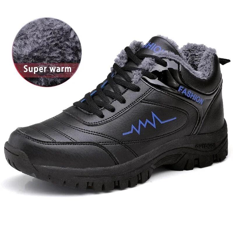 Winter Men's Snow Boots Men Work Shoes Plush Keep Warm Sneaker Man Outdoor Waterproof Ankle Snow Boots Casual Shoes Leather Boot