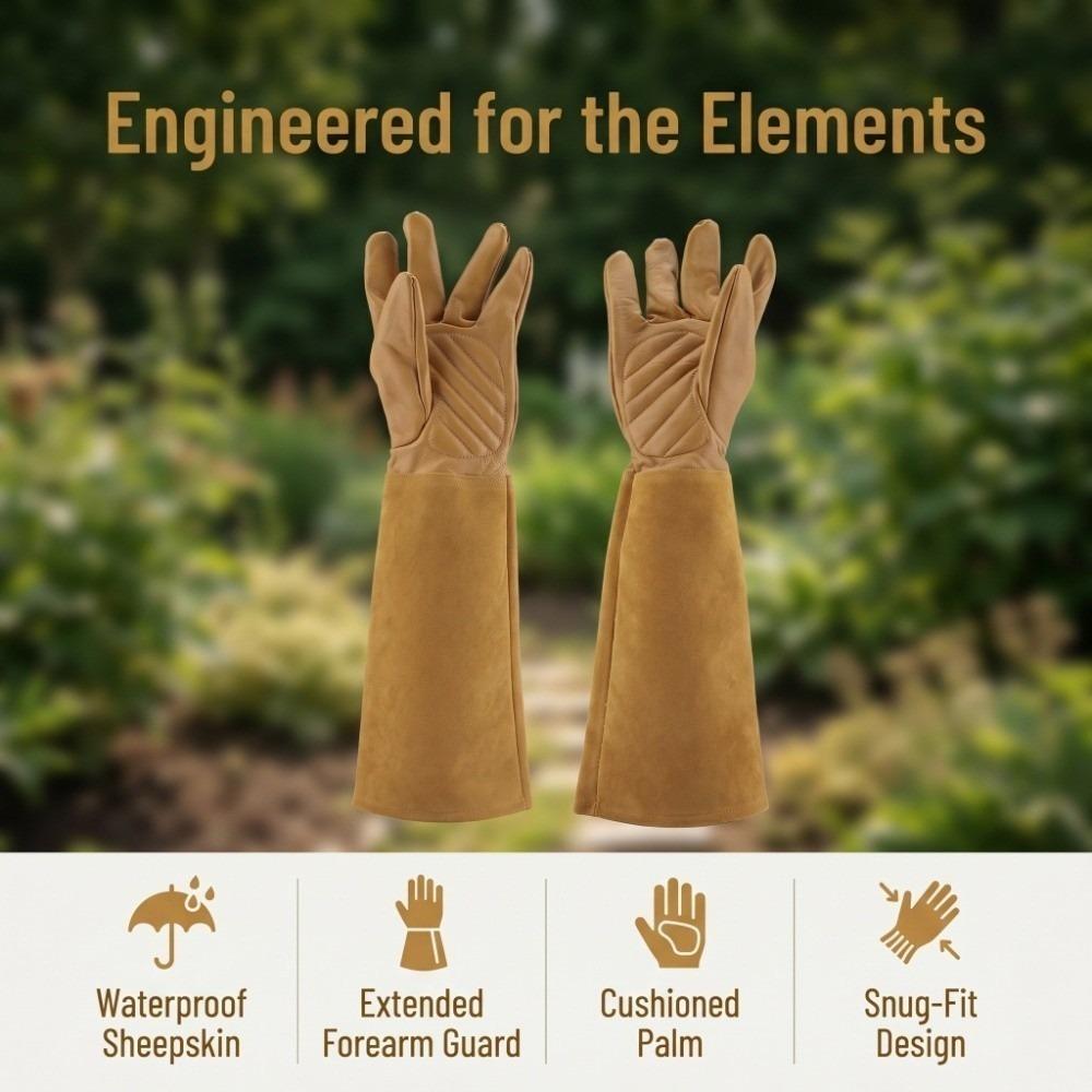 

1 Pair Wearproof Rose Pruning Gloves Leather Long Gauntlets Puncture Resistant Gloves Yard Work Yellow-M