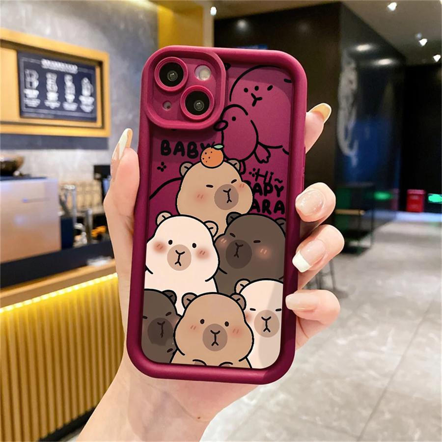 Cute Capybara Silicone Phone Case For iPhone 11 12 13 14 15 16 17 Pro Max X XS XR 7 8 Plus 16E Shockproof Bumper Soft Cover