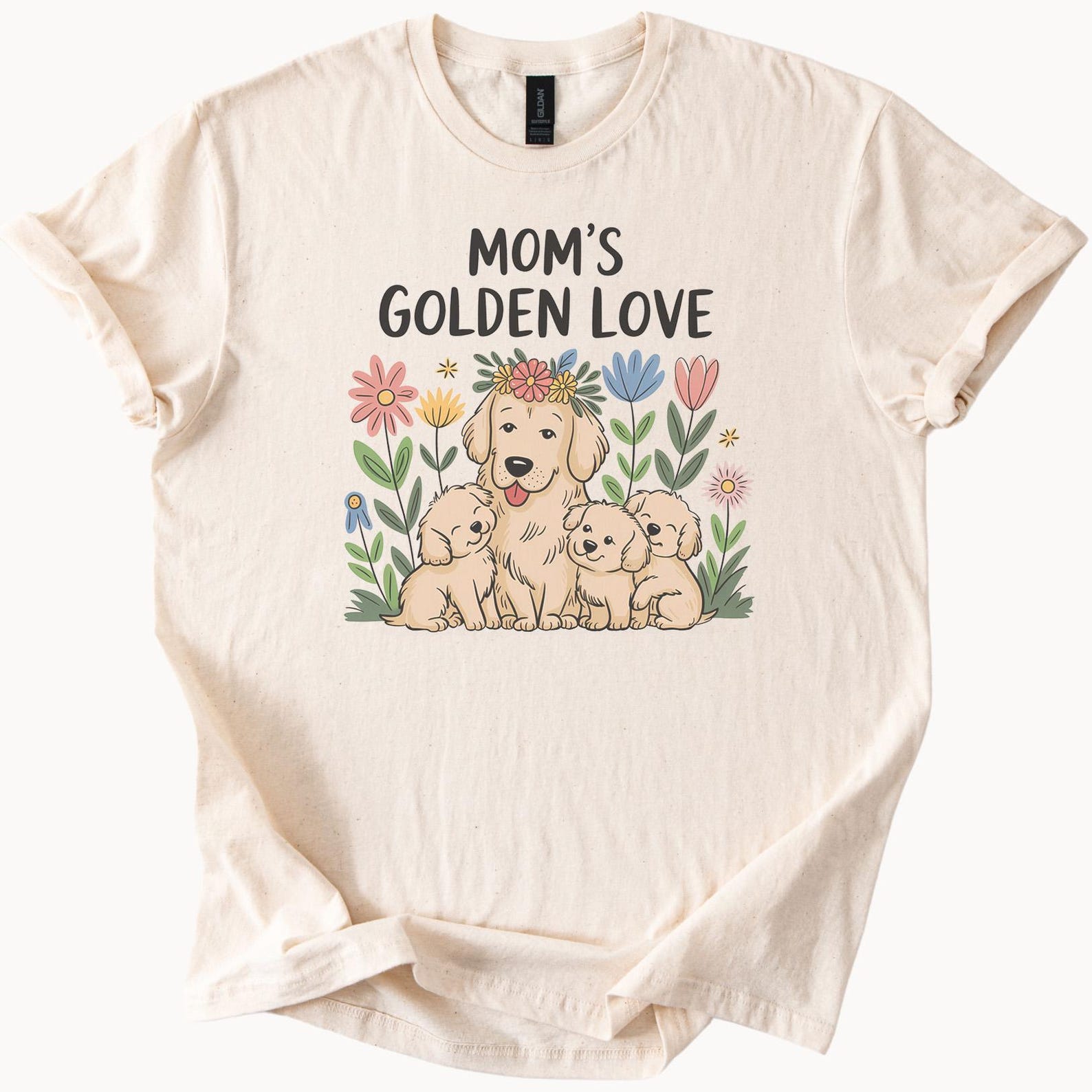 Moms Golden Love Golden Retriever Puppy Dog Mom Floral Graphic Tee Cute Mothers Day Animal Lover Flower Dog Shirt Gift for Dog Mom 120