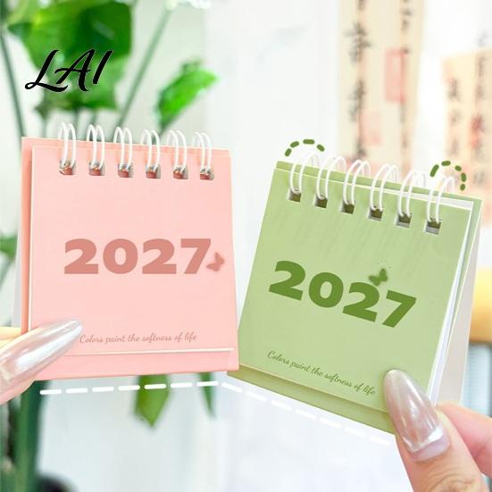 Fresh Style Office Accessory Mini Desk Calendar 2027 Jan. 2027 to Dec. Standing Flip Small Functional Workstation Memo Pad Desktop Calendar,