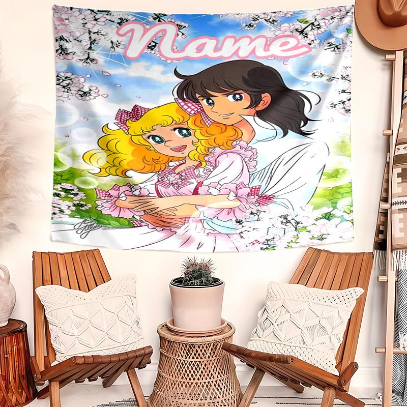Personalized Candy Candy Background Tapestry,Custom Name Birthday Party,Multifunctional Wall Decoration for Home Decor,Various Occasions