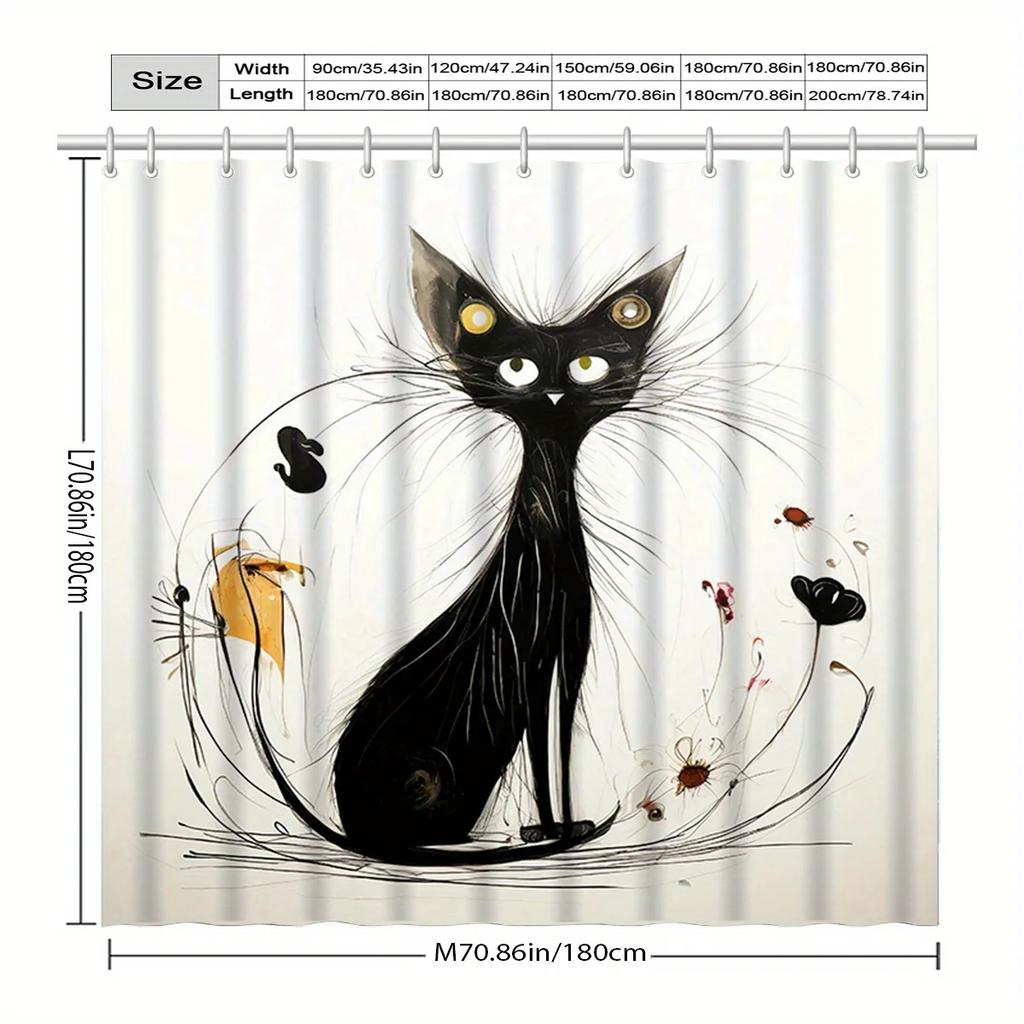 1Pc Cute Kitten Shower Curtain, High-End Elegant Bathroom Decoration Pattern
