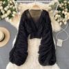 Women's Top with a Stylish Design, Pleated Puff Sleeves, Slim Fit, Short Length, Fashionable and Versatile Chiffon Shirt