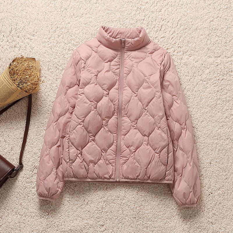 Women's Diamond Quilted Stand Collar Lightweight Down Jacket - Slim Fit, Plus Size, Warm Autumn/Winter Outerwear