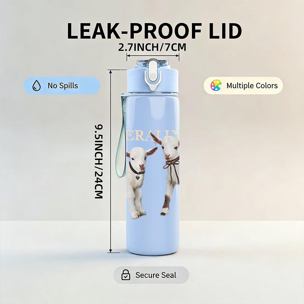 1PC Two Dogs Animal 750ml sports water bottle leakproof straw lid outdoor office home