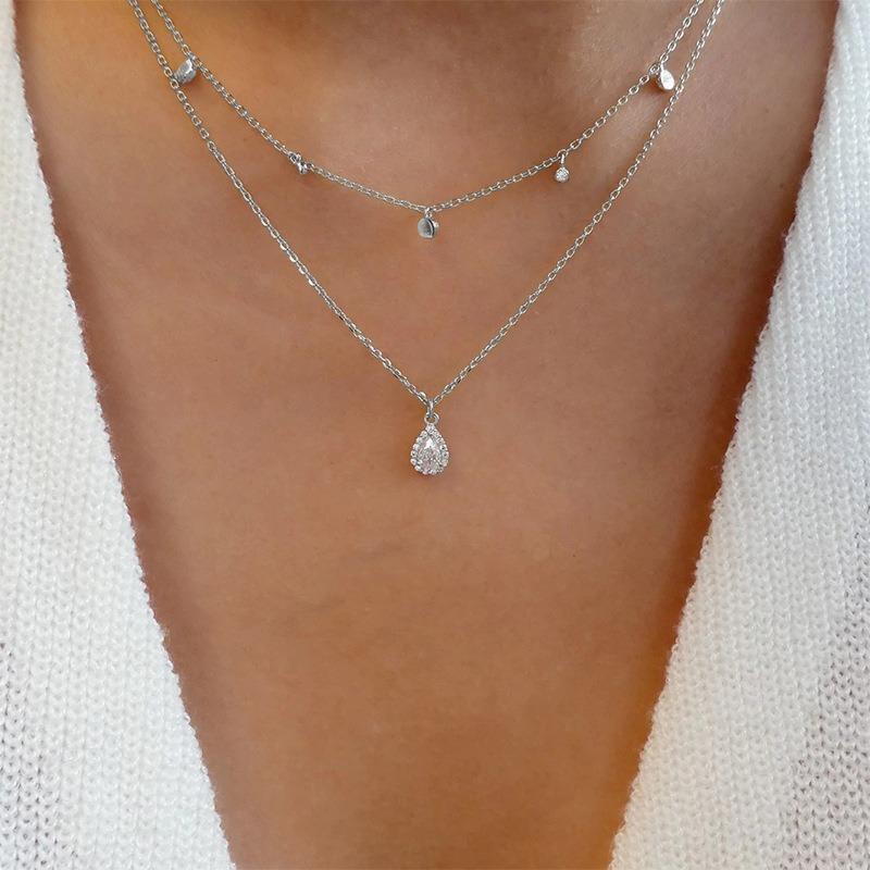 Multi-layer Crystal Necklace Stacked Jewelry New Gold-plated Water Drop Celebrity Long Sweater Chain Women