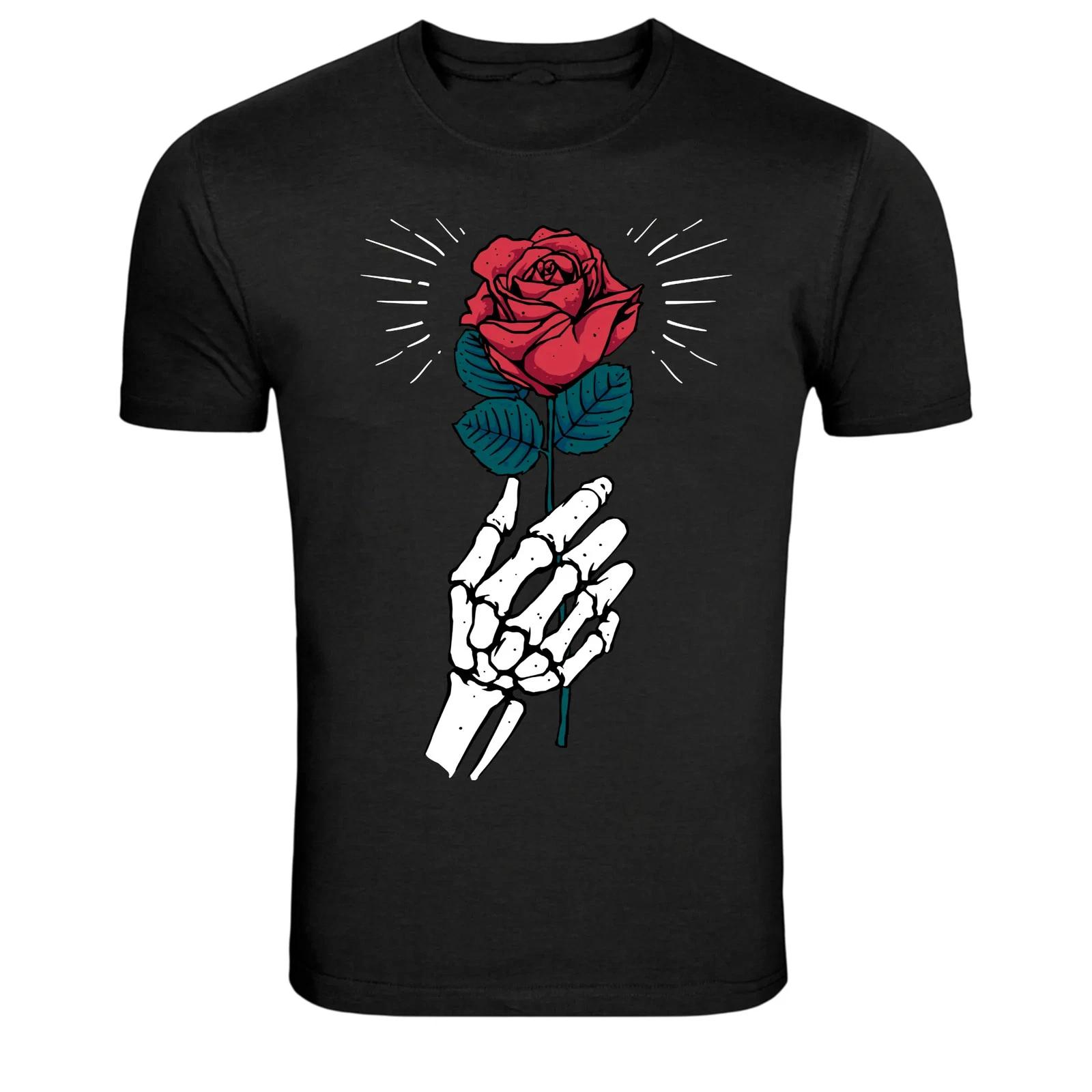 Skeleton Hand Holding Rose Gothic Graphic T-Shirt XS