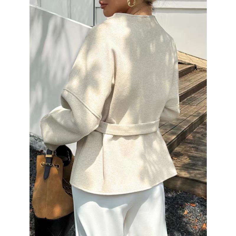 Women Loose Casual Fashion French Style Elegant Woolen Outerwear Coat