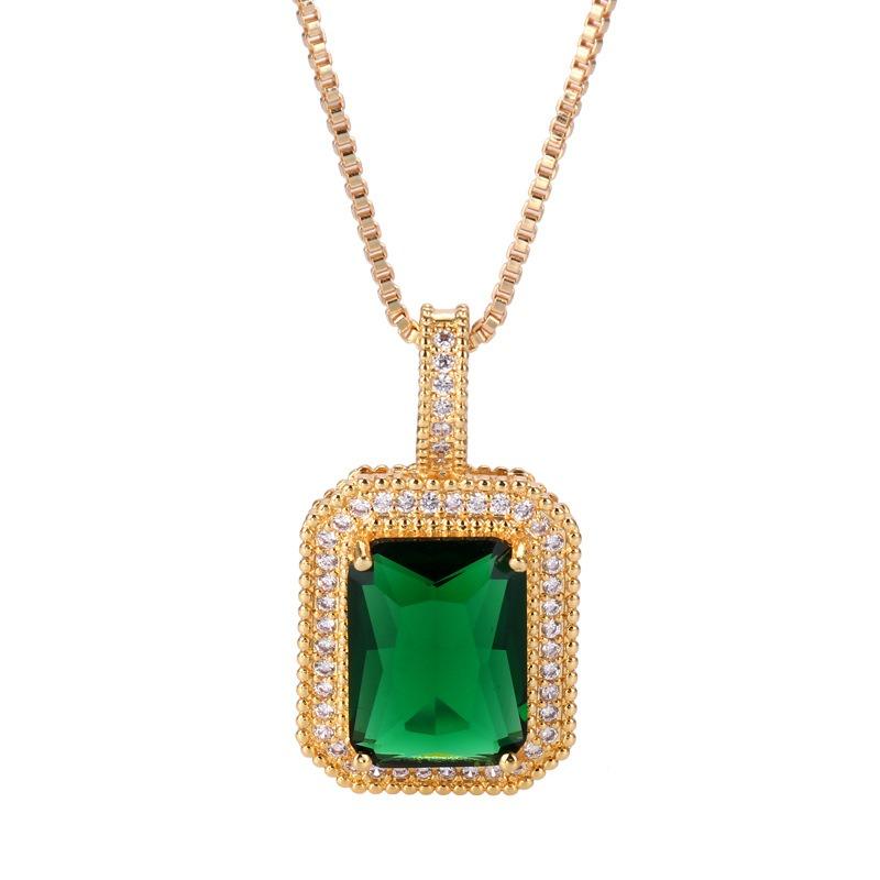 Colier cu Pandantiv Piatră Prețioasă Colorată Pătrat pentru Femei, Lanț Pulover Elegant din Cupru Fin Incrustat cu Zirconiu, Accesorii Cadou