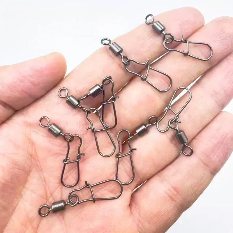 50Pcs Heavy-Duty Ball Bearing Fishing Swivels Snaps With 8-Shaped Swivel Rings Carbon Steel For Saltwater Lure Conne