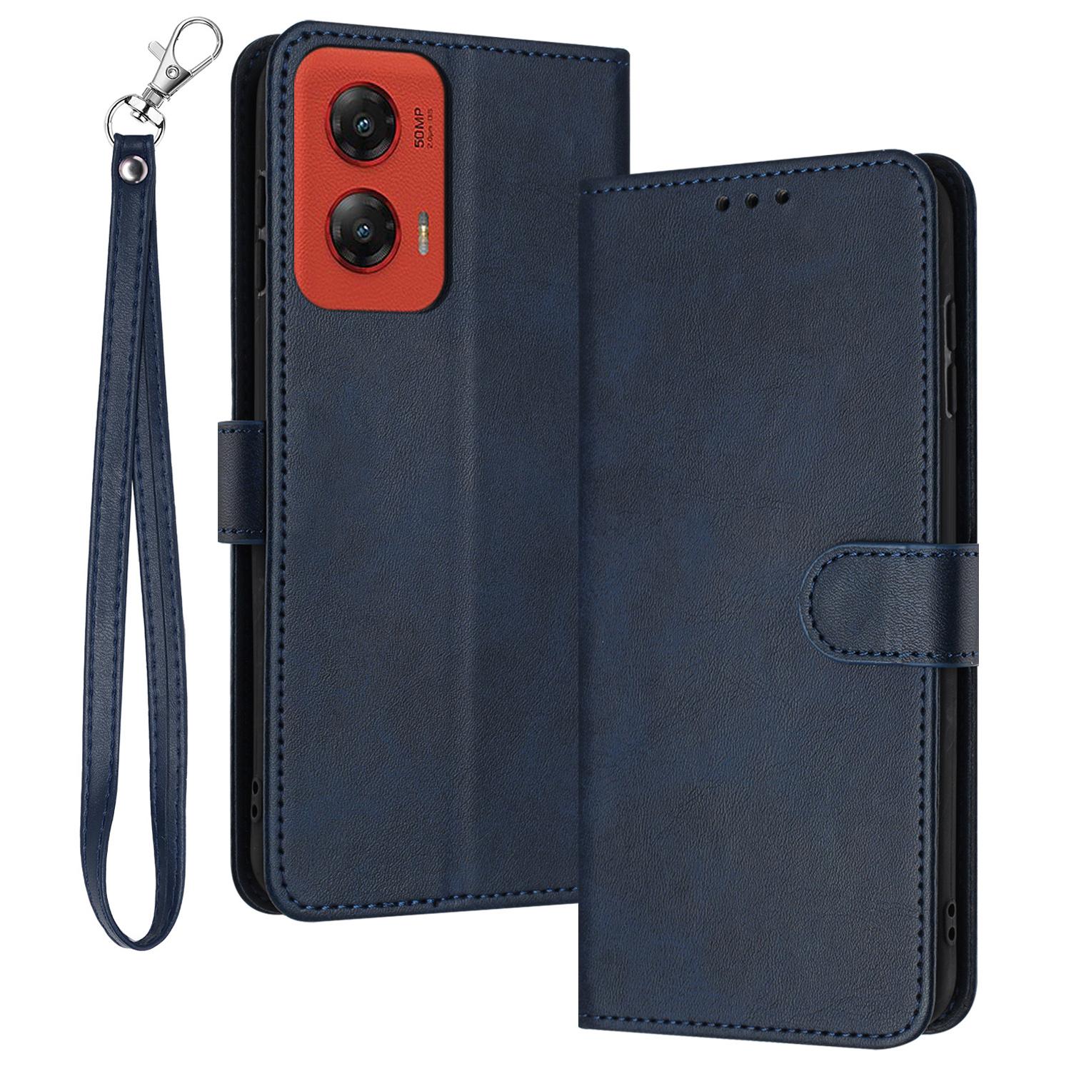 

For Motorola Moto G Stylus 5G (2024) Case PU Leather Folding Stand Phone Cover with Wrist Strap Sapphire