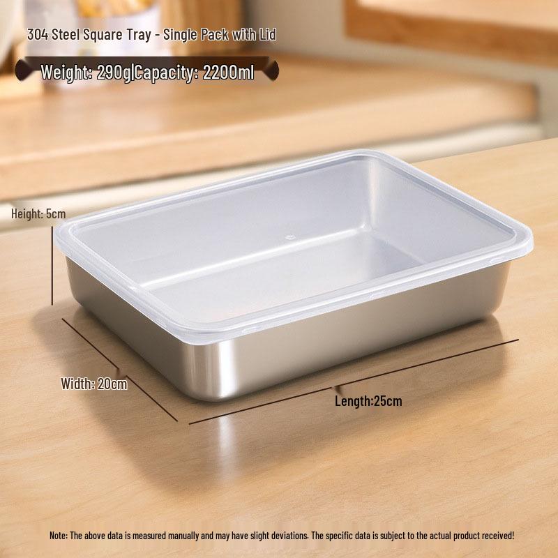 Food Grade 304 Stainless Steel Square Prep Dish with Lid