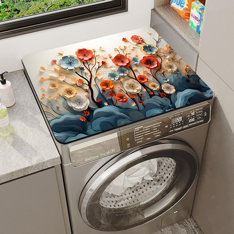 Fresh Floral Drum Washing Machine Dustproof Mat Anti-Slip Pastoral Style Kitchen Countertop Drying Mat