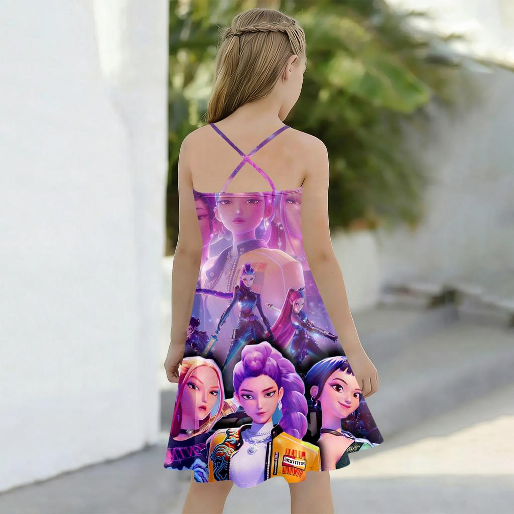 Children's Summer Round Neck Cartoon Print Dress