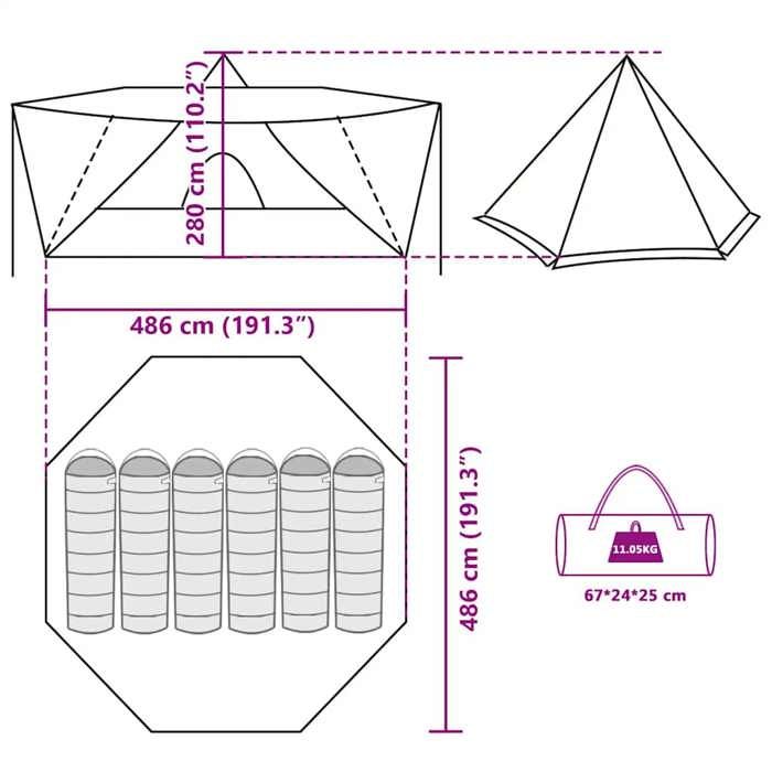 VidaXL Family Tent Tipi 8 Persons Olive Green Waterproof, Tent, Camping Shelter, Garden Shelter, Camping Tent, 4009449