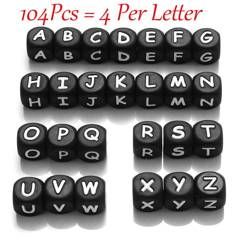 

100Pcs 12mm English Alphabet Letter Beads Silicone Beads for Personalized Name Pacifier Chain Chewing Jewelry Making Accessories черный белый