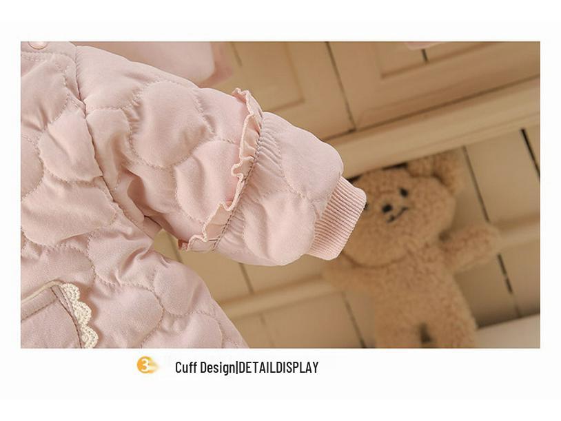 Różowy kombinezon bawełniany dla niemowląt z kieszonkowym króliczkiem, z podszewką z polaru, ciepłe okrycie wierzchnie na jesień/zimę dla noworodków.