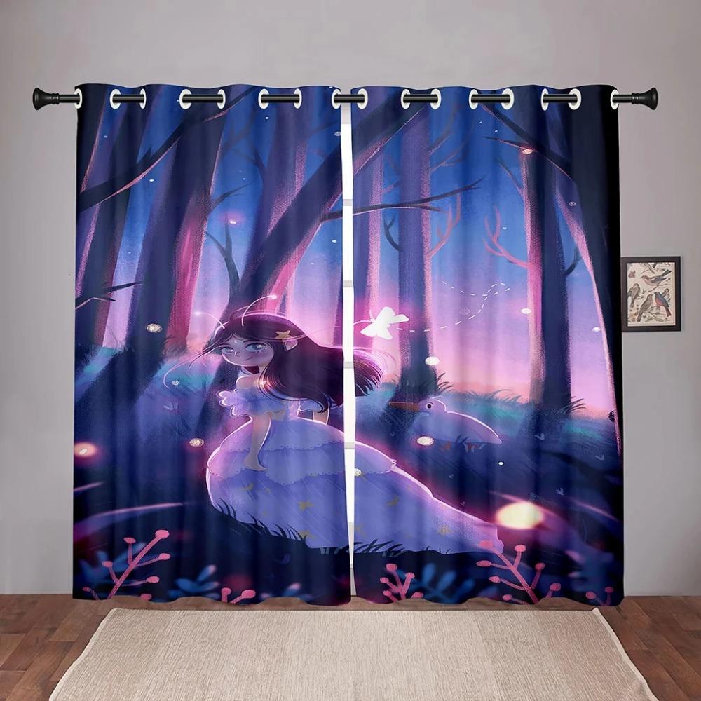 Cartoon Flower Floral Maid Girl Blackout Window Curtains for Bedroom Living Room Bathroom Kicthen Door Hall High Shading New