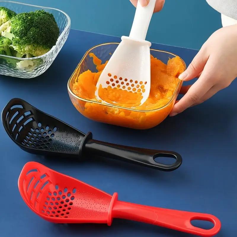 White Plastic Draining Spoon Multi Functional Potato Masher Vegetable Washing Draining Rice Spoon Kitchen Accessories