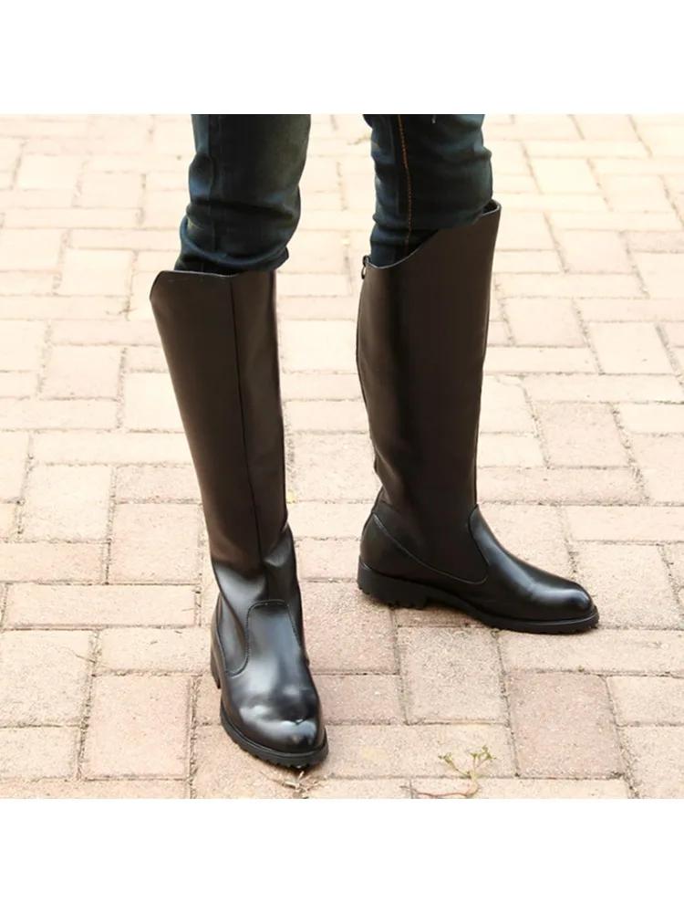 

British Style Top Quality Knee High Long Boots Men S Shoes Fall Winter Flat Square Heels Cowboy Leather Boots For Office 46
