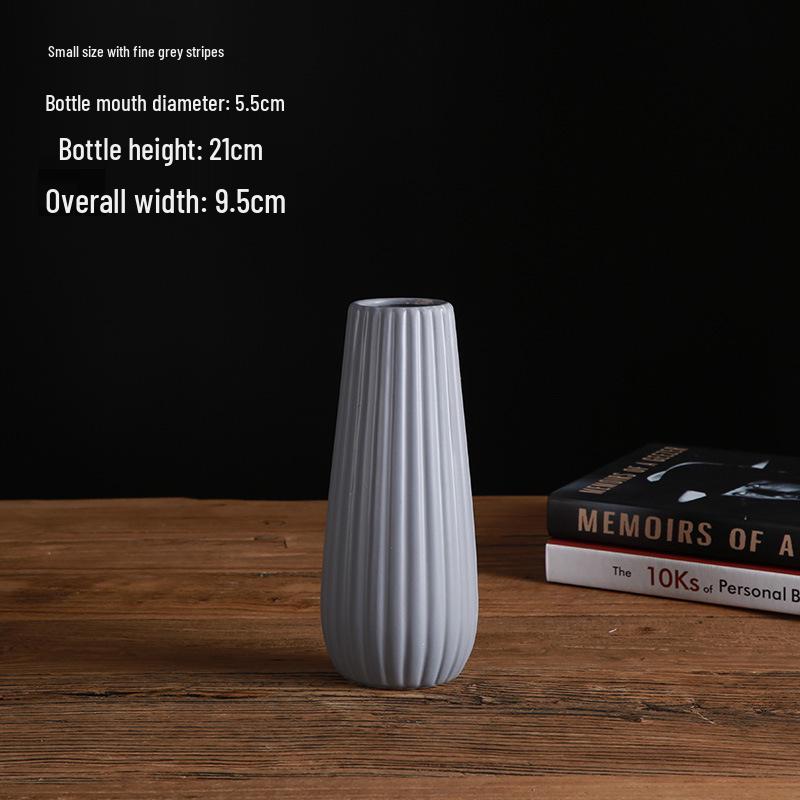 Striped Mediterranean Ceramic Vase - Modern Minimalist Ornament in White, Pink, and Gray Frosted Finish