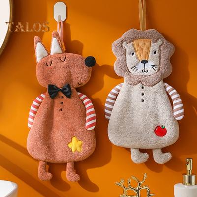 Hand Towel Coral Fleece Wipe Towel Cartoon Bear Lion Fox Dog Design Soft Absorbent Cleaning Cloth for Home