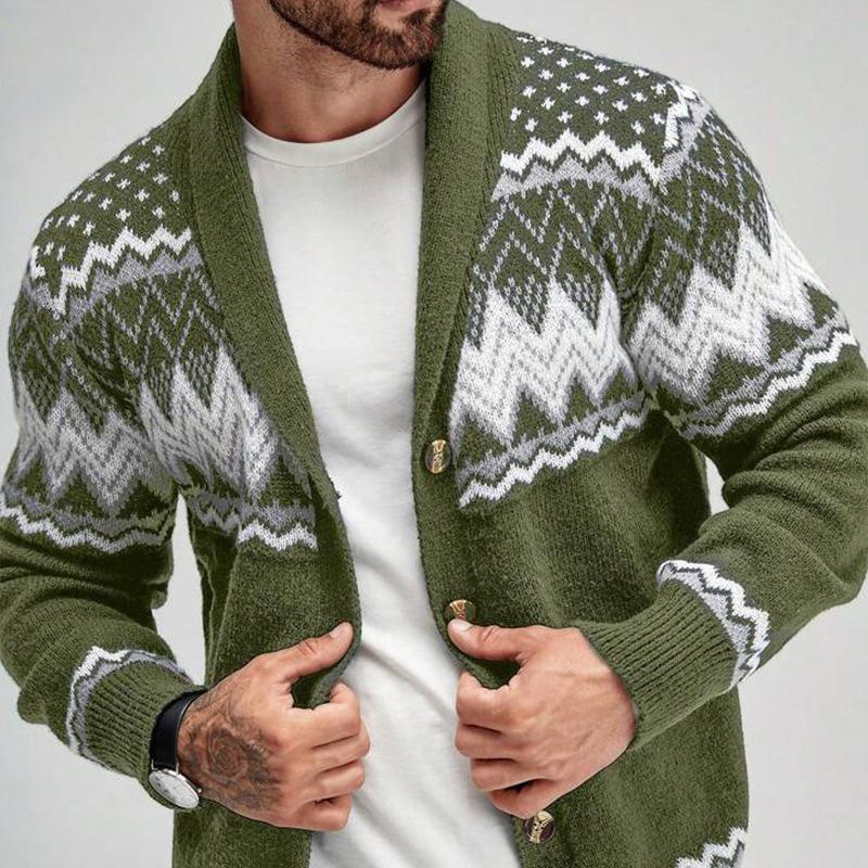 Мужской зеленый вязаный кардиган-свитер Осень-Зима 2025: Европейско-американский стиль, Длинный рукав, Однотонный XXXL трава зеленый