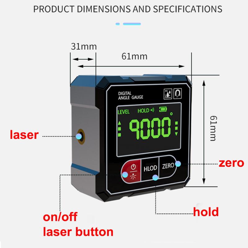 Magnetic digital goniometer with electronic laser USB rechargeable protractor