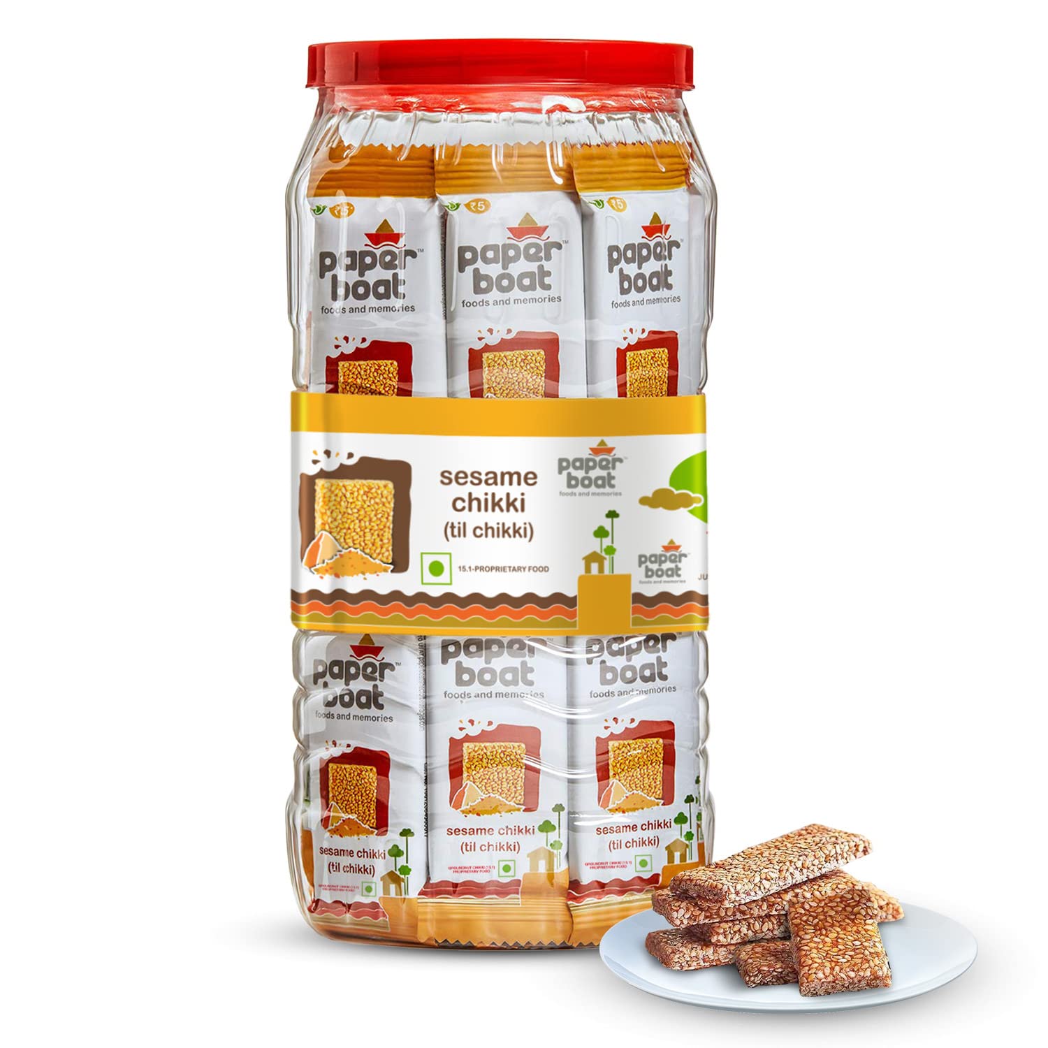 

Paper Boat Sesame Chikki Jar, Original Nutritious Bar, No Added Preservatives and Colours | Gajak | Sweets | Made with Jaggery | Gazak (50 pieces,