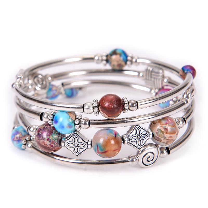 Bohemian Style Natural Turquoise Wrap Bracelet for Women - Multilayer Design
