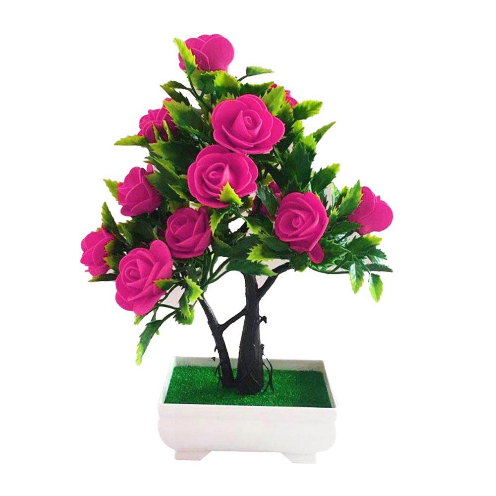 Artificial Flower Plant Rose Potted Bonsai Office Garden Desktop Ornament Decor AVE