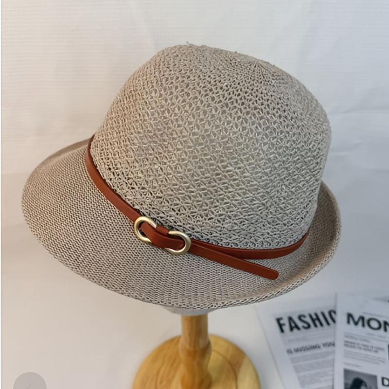 Elegant Women'S Belt-Decorated Straw Hat - Breathable Hollow Sun Hat,A Fashionable Accessory for Summer | Stylish Outdoor Travel