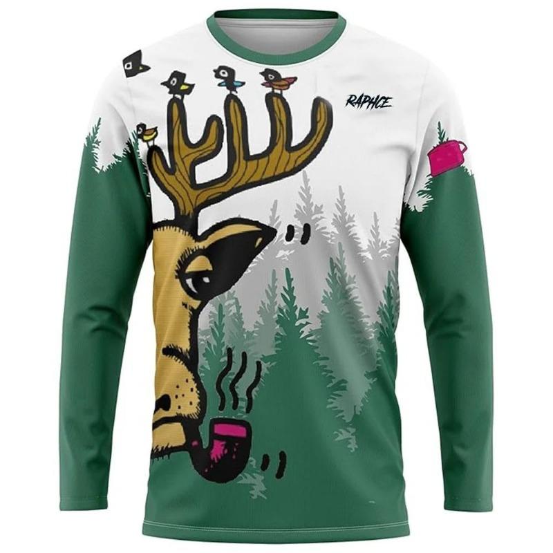 Cartoon Deer Pattern Long-Sleeve T-Shirt Casual Comfortable Daily Wear Fashion Top For Teens Students Unisex Loose Fit