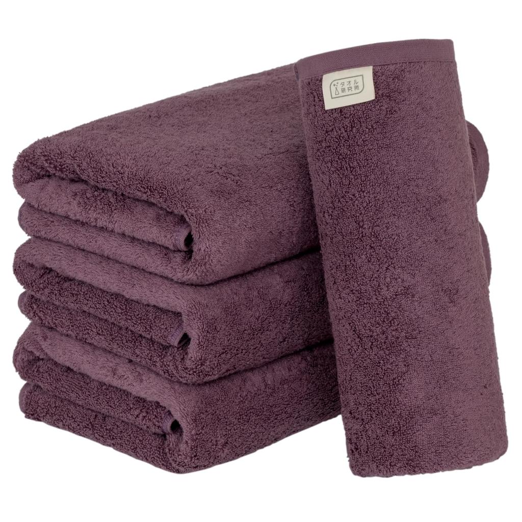 Towel Laboratory Bath Deep Set of JapanTechnology [Volume Rich] #003 Towels, Purple, 4, Hotel-Quality, Thick, Fluffy, High-Breathability,