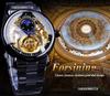 FORSINING Men's Tourbillon Moon Phase Automatic Mechanical Watch with Engraved Hollow Steel Band