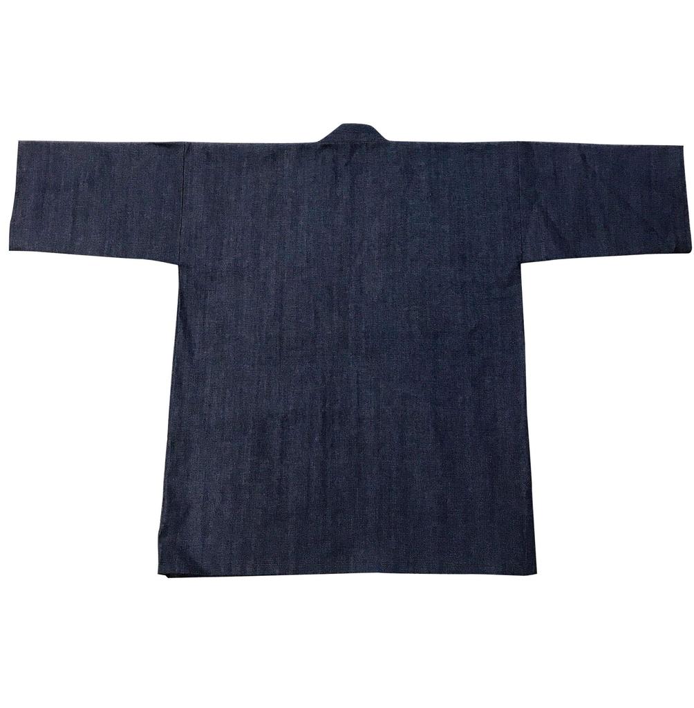 Edoten Haori (Japanese-style happi coat) Jacket, Made in Japan, Washable, Dark Navy Blue Denim, Size L, Ideal for Work or Field Wear