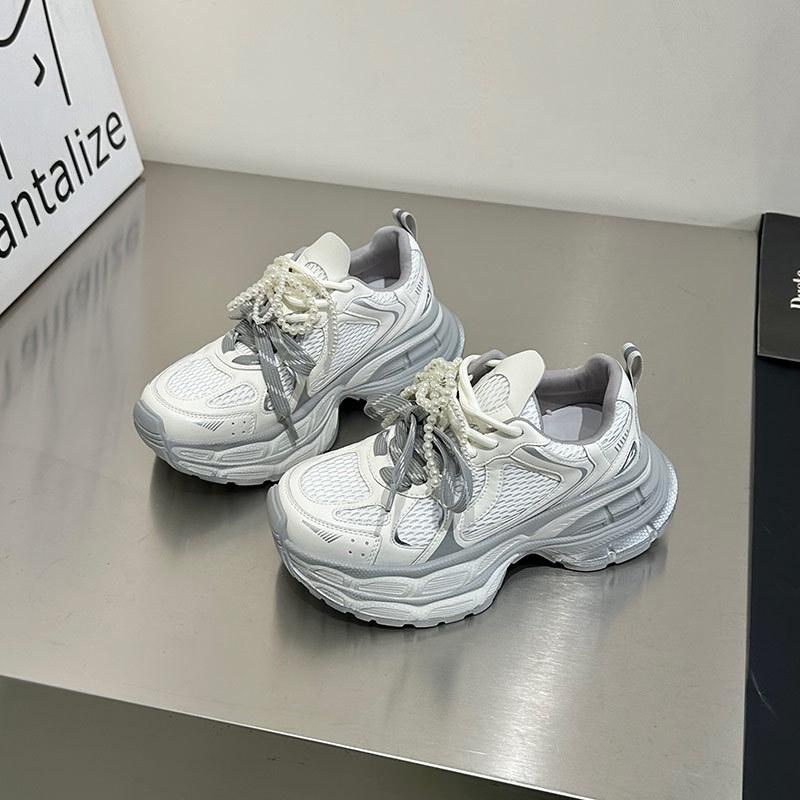 

Премиальные универсальные кроссовки на жемчужной платформе в стиле «папины кроссовки» Париж женские весна 2025 с небольшой высотой подъема легкие повседневные спортивные туфли 35 бежевый