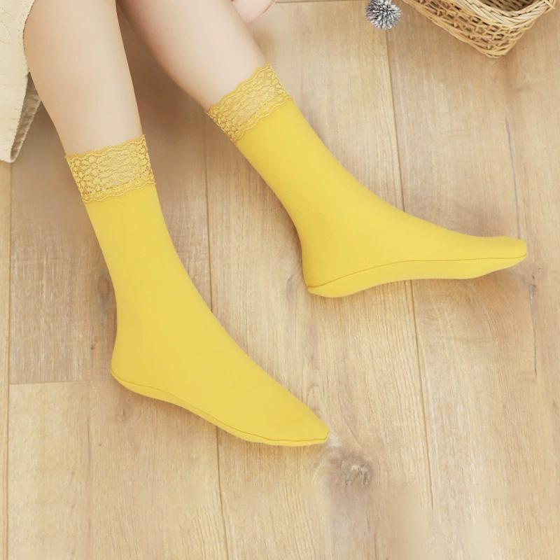 1Pair Lace Keep Warm Thicken Winter Socks Self-heating Fleece-lined Cotton Snow Socks