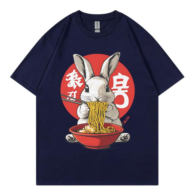 Zajíc Ramen Vtipná grafická trička Harajuku Japonský styl Tričko s krátkým rukávem Pánské Dámské Oblečení Móda Y2k Nadrozměrná trička