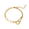 Vintage Heart Pendant Bracelet For Women Pearl Jewelry Titanium Steel Accessory