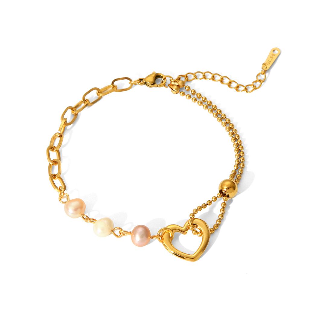 Vintage Heart Pendant Bracelet For Women Pearl Jewelry Titanium Steel Accessory