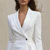 Vestido Blazer Feminino Gola V Manga Longa Bodycon Vestido de Trabalho Um Botão Babado Tubinho Formal para Escritório