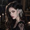 Halloween Skeleton Hand and Twin Flower Hair Accessory for Women and Girls