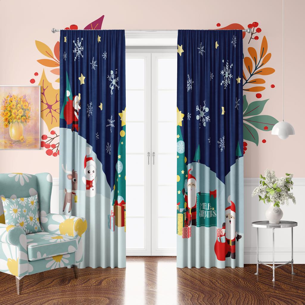 2 sztuki - Zimowa dekoracja świąteczna Zasłony z nadrukiem Wesołych Świąt do sypialni, salonów, gabinetów, przestrzeni prywatnych